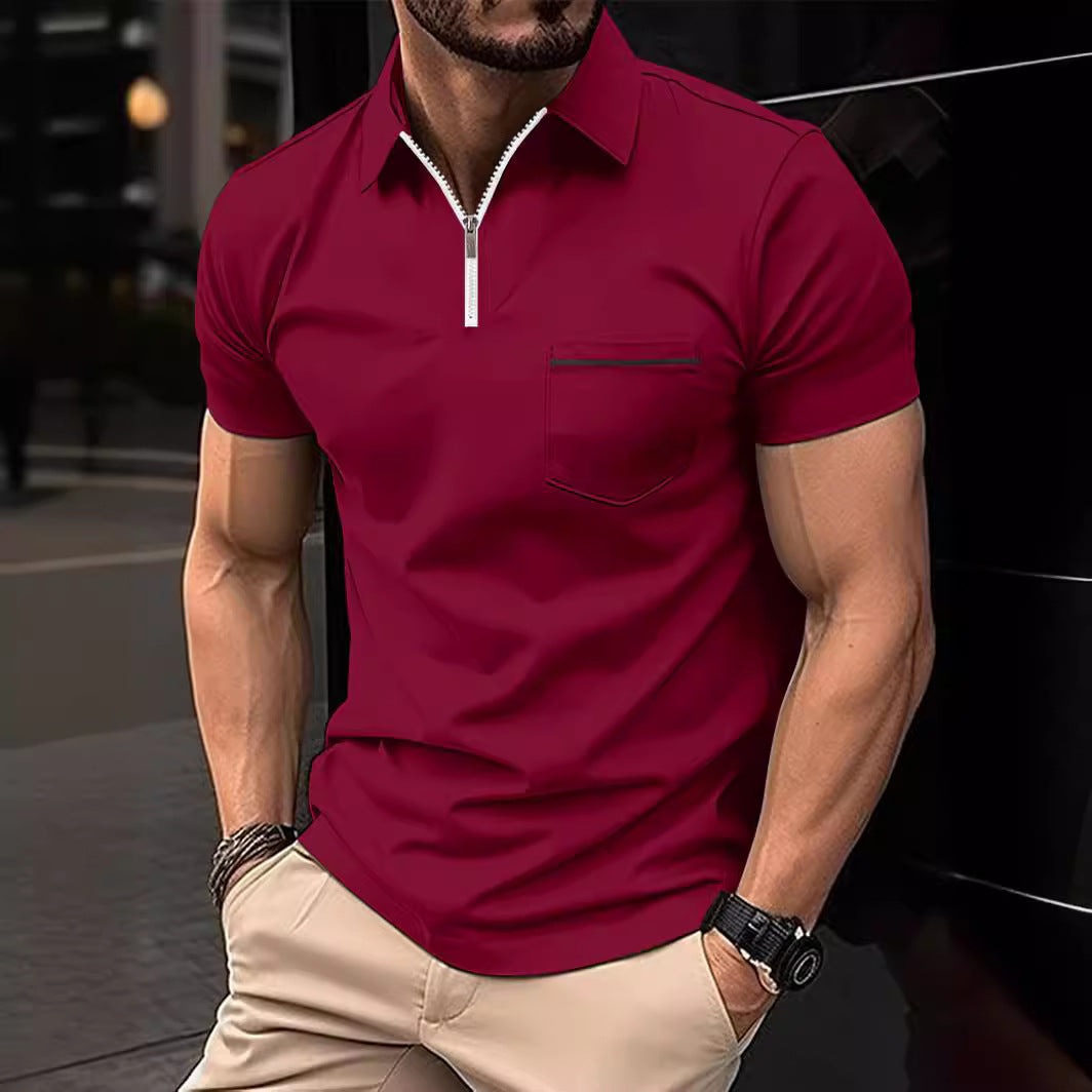 Herren Poloshirt Kurzarm mit Reißverschluss und Brusttasche Modern