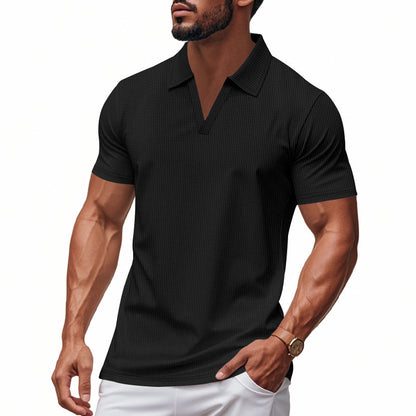 Herren Poloshirt Modern V-Ausschnitt Strukturiert
