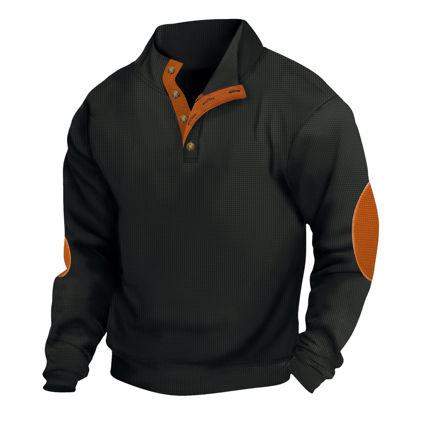Herren Fleecepullover Stehkragen Knopf Detail Modern