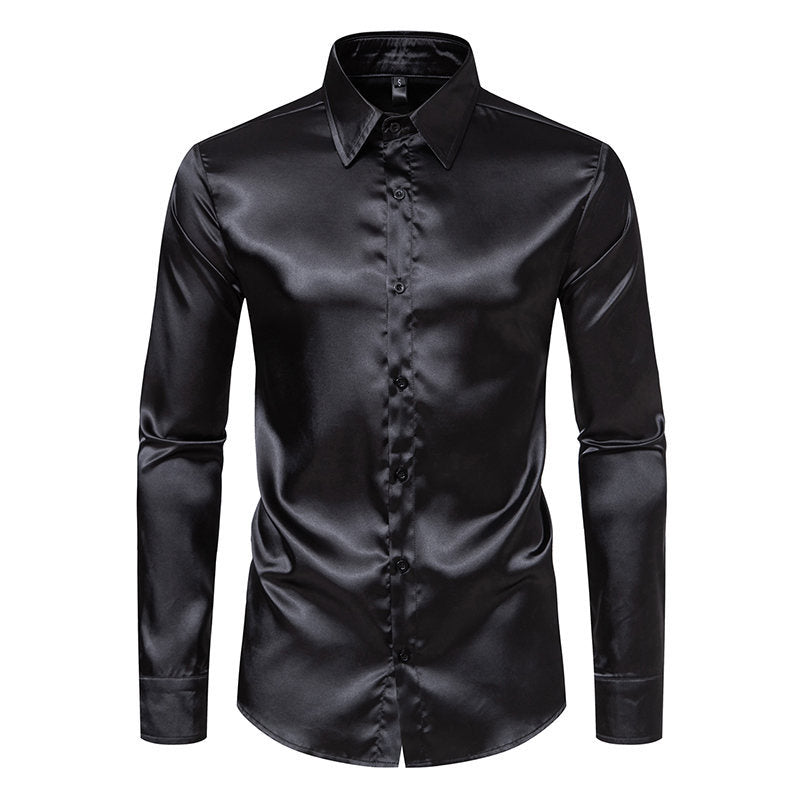 Herren Hemd Langarm Satin Elegantes Knopfmuster