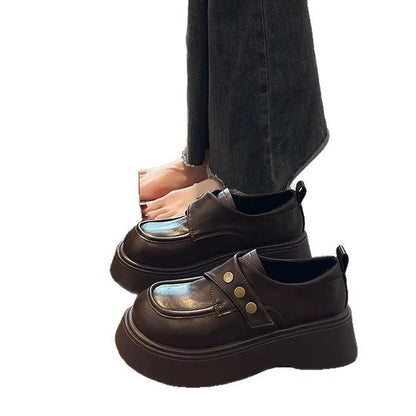 Damen Loafers Chunky Schuhe mit Metallknöpfen Elegant