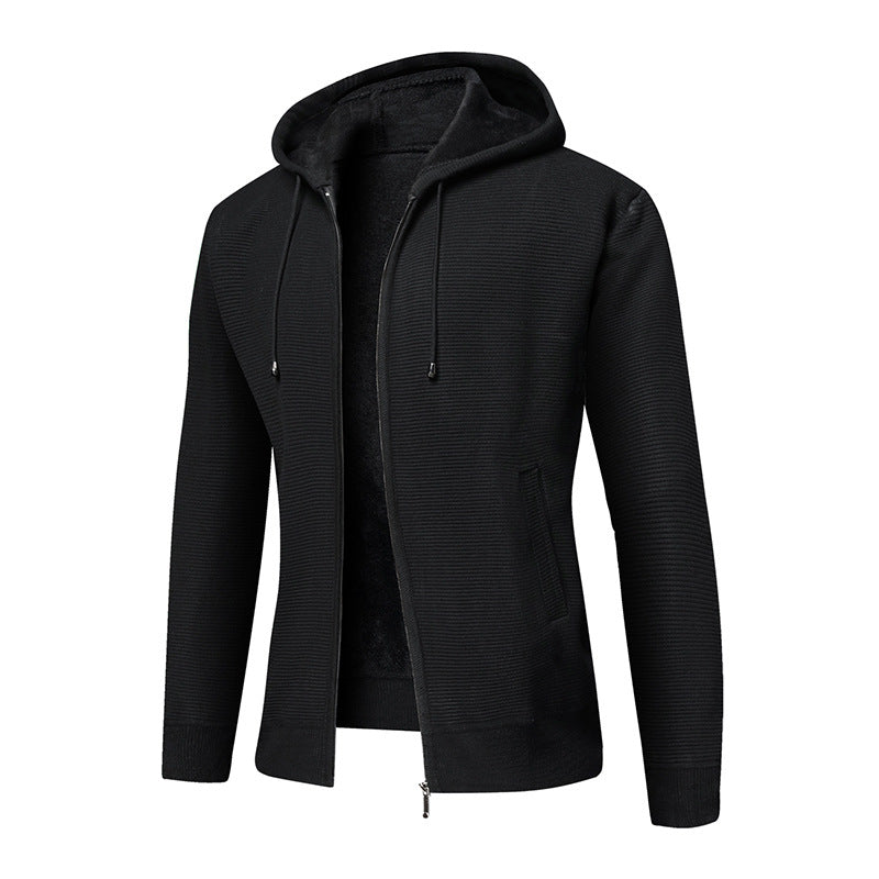 Herren Kapuzenjacke Fleecegefüttert Rippdesign Modern