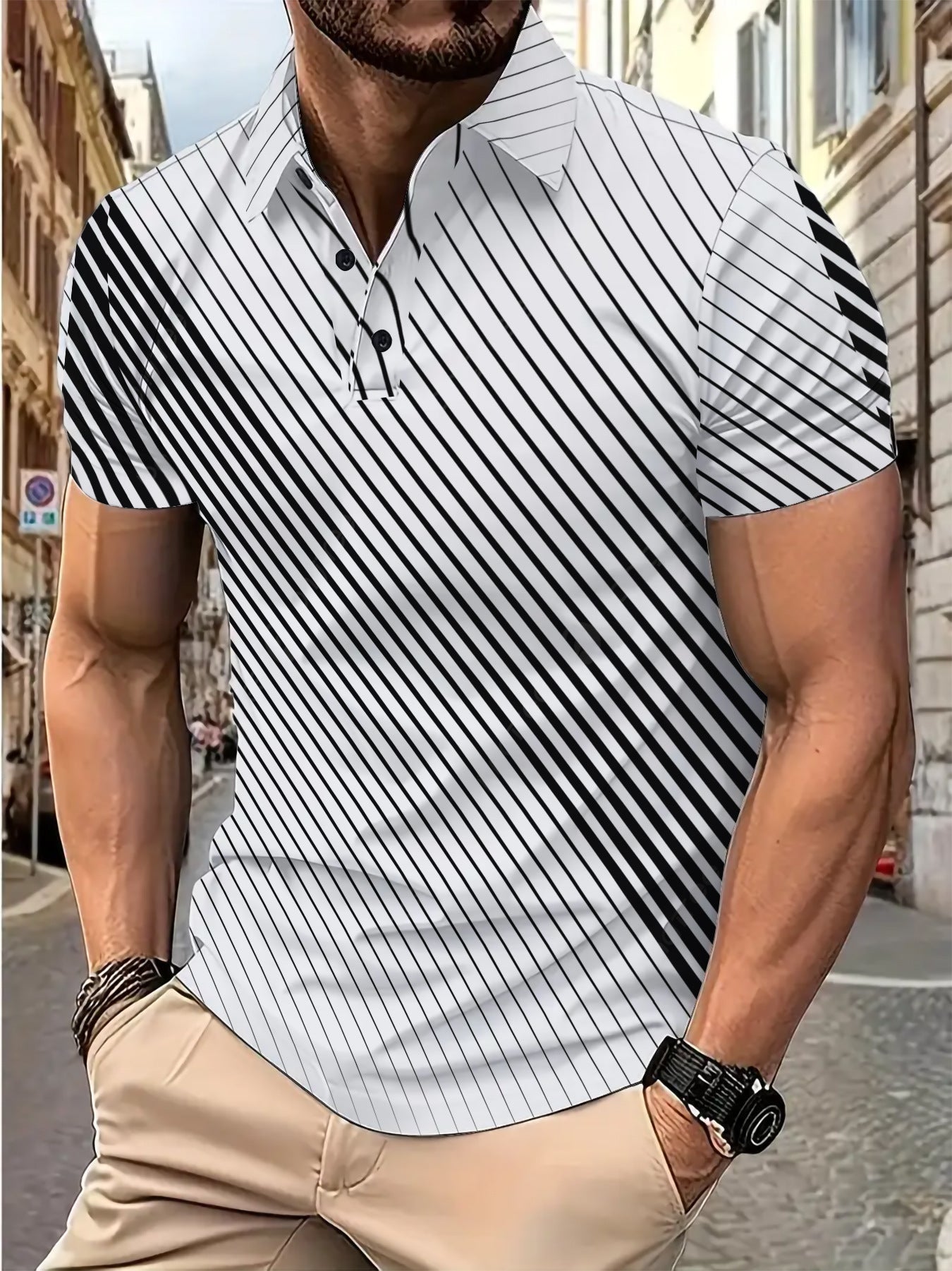 Herren Polohemd Streifenmuster Modern Berlin Style