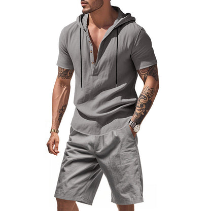 Herren Sportbekleidung Set Kurzarm Hemd mit Kapuze und Shorts