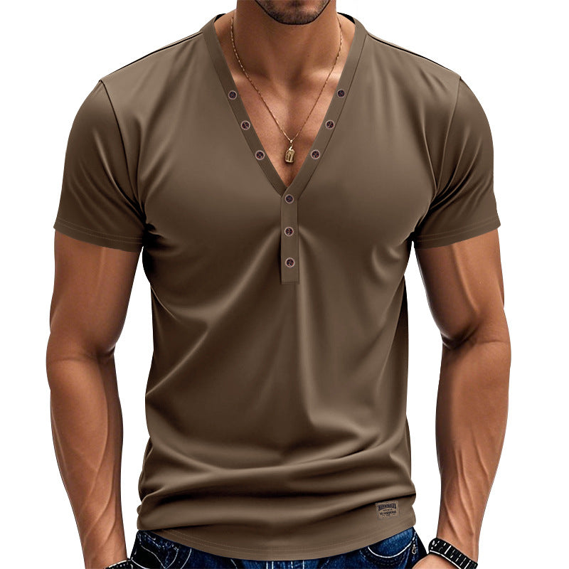 Herren Kurzarm T-Shirt V-Ausschnitt Modern