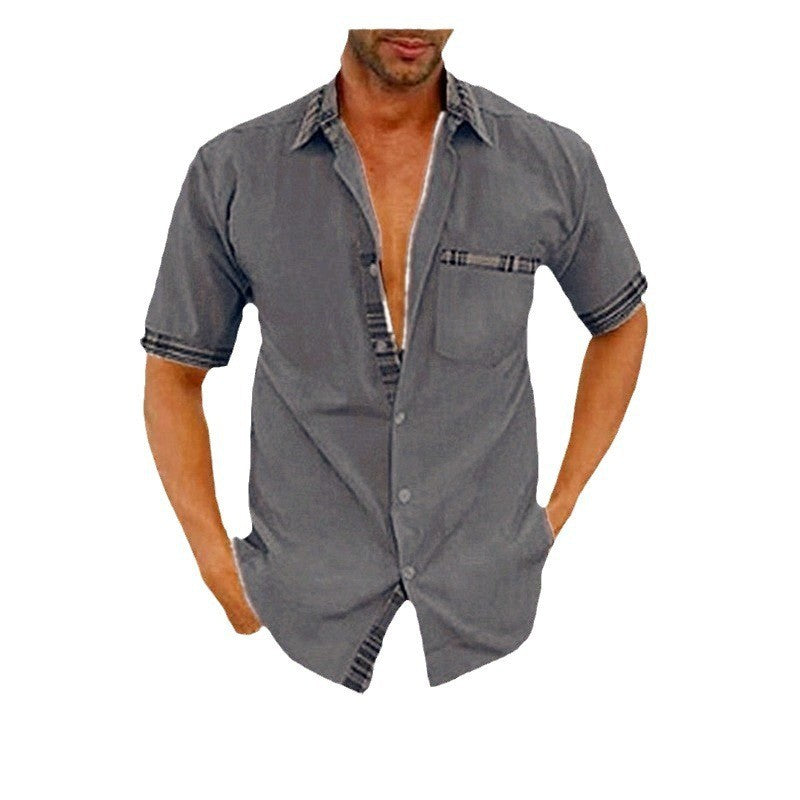 Herren Kurzarmhemd Modern Check Design Mit Aufsatztasche