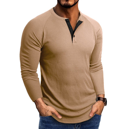 Herren Langarmshirt Modern mit Struktur Stoff und Knöpfen Elegant