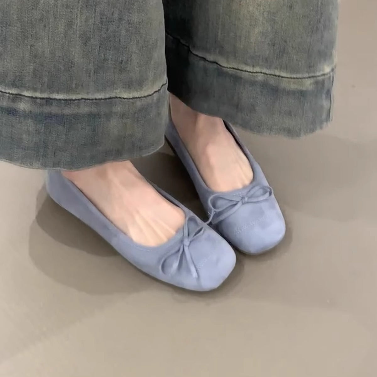 Damen Ballerinas Bequem Schleifen Detail Modisch