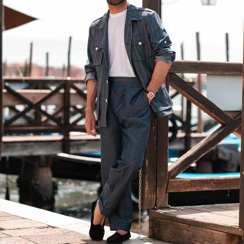 Herren Utility-Jacke Gestreift Modern Urban