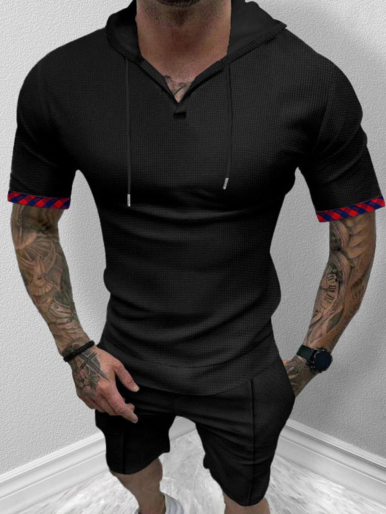 Herren Hoodie Kurzarm Sportlich Modern