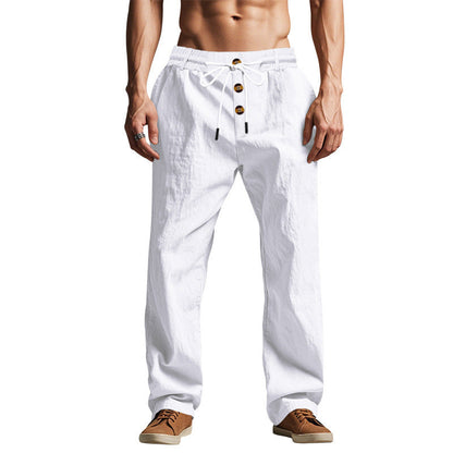 Herren Leinenhose Bequem Mit Knöpfen Sommerhose