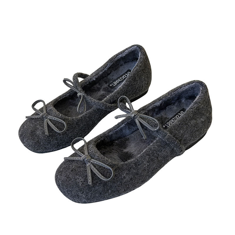 Damen Ballerinas Flauschig mit Schleifchen Weich