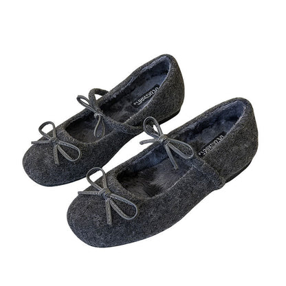 Damen Ballerinas Flauschig mit Schleifchen Weich