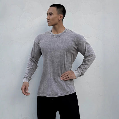 Herren Langarmshirt Weich Baumwolle Stone Wash Effekt