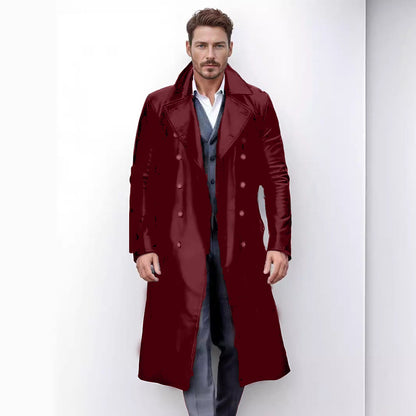Herren Trenchcoat Kunstleder Elegent Doppelt Knöpft