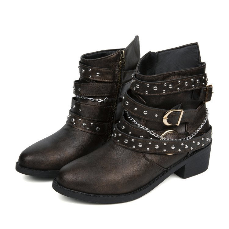 Damen Ankle Boots Stiefel Mode Schnalle Schwarz - BerlinGlamour