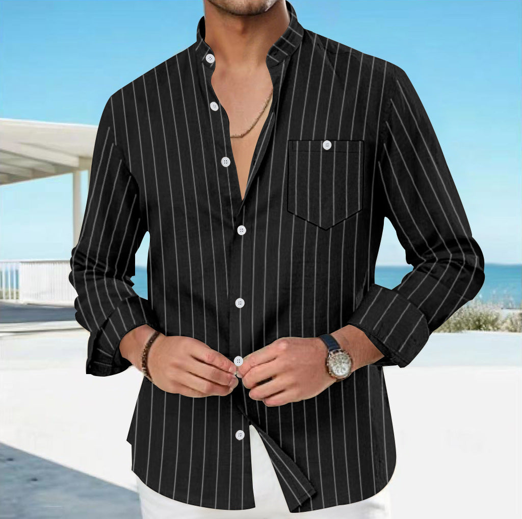 Herren Langarmhemd Slim Fit Streifenmuster Elegant