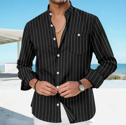 Herren Langarmhemd Slim Fit Streifenmuster Elegant