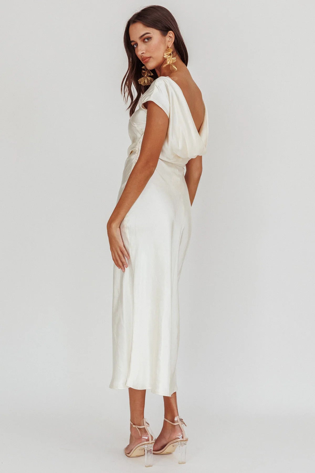Damen Abendkleid Satin Elegantes Rückenausschnitt Kleid