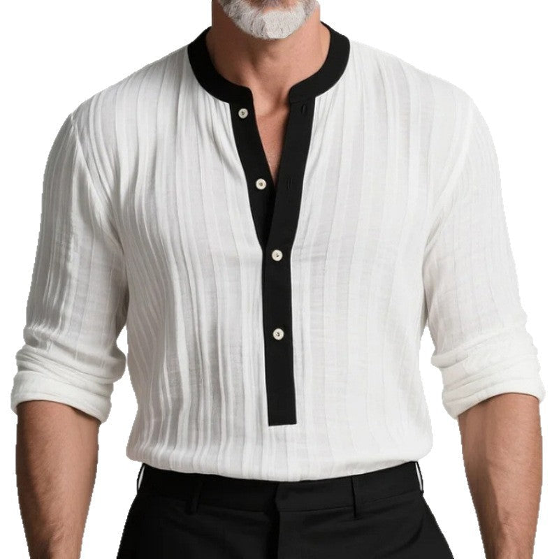 Herren Langarmhemd Modern mit Kontrastkragen und Struktur
