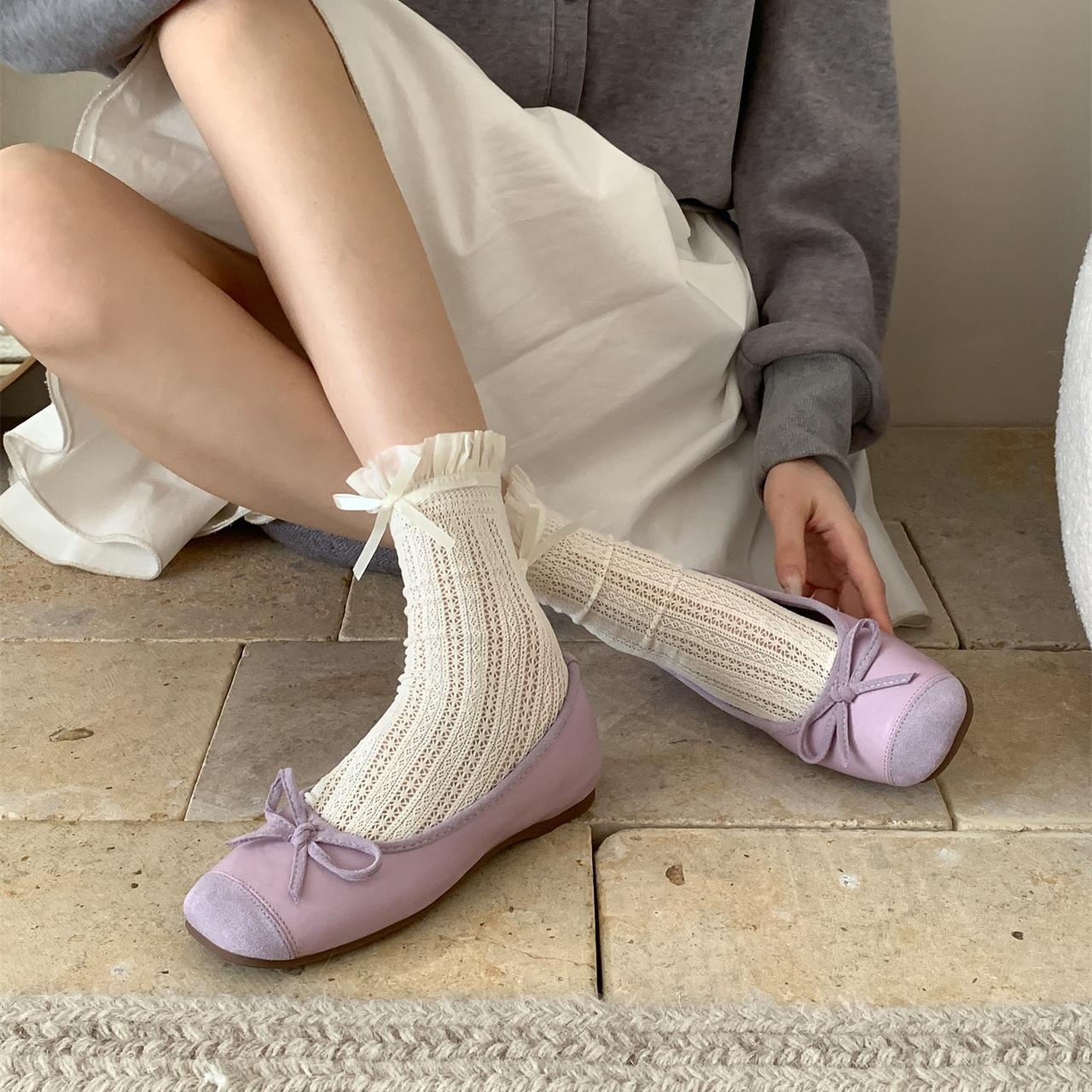 Damen Ballerina Schuhe Elegante Rüschen Metall Akzent
