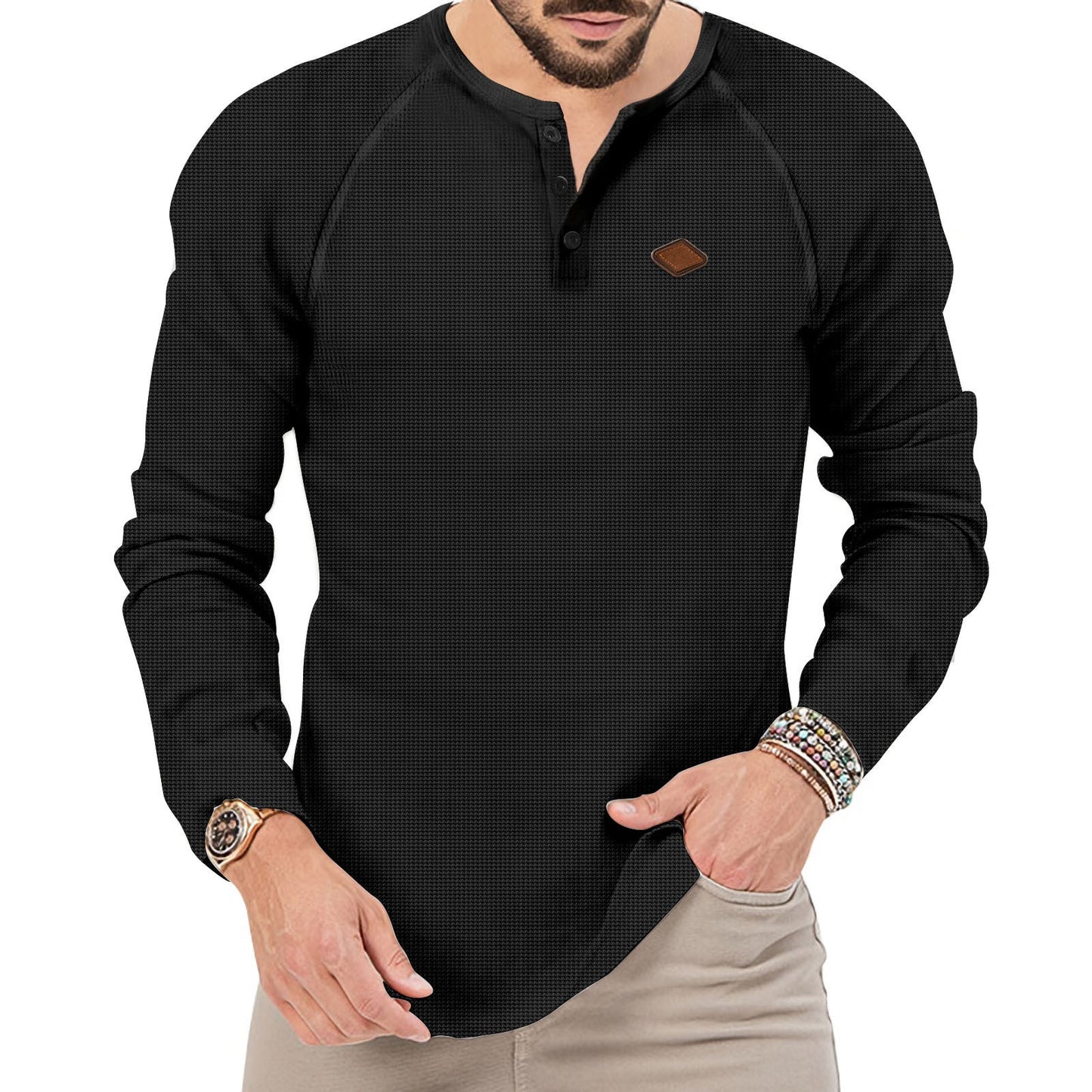 Herren Langarmshirt Modern Sportlich Mit Knöpfen