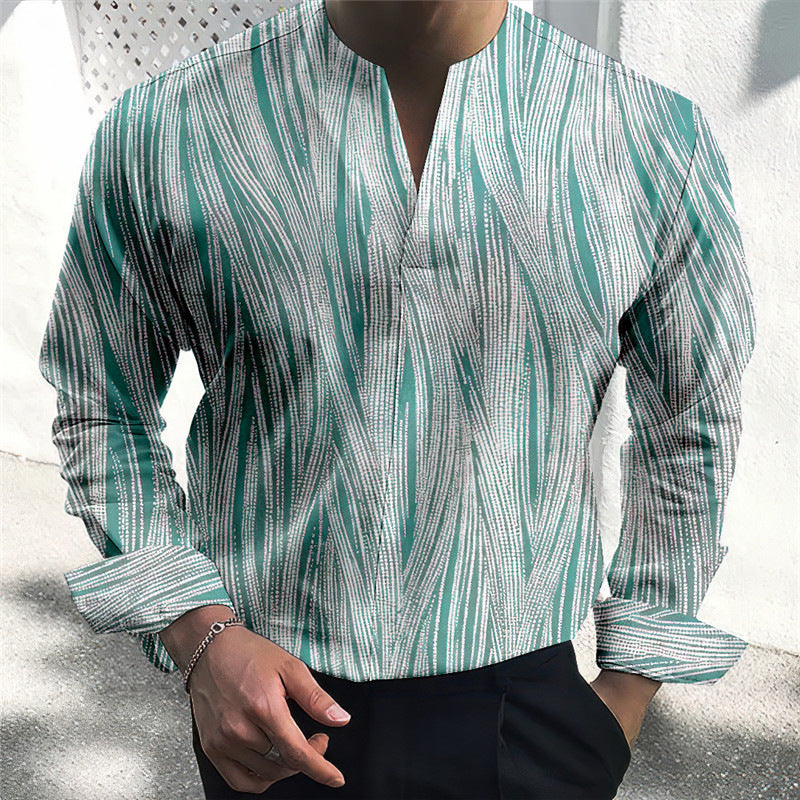 Herren Langarmhemd Modern V-Ausschnitt Streifenmuster