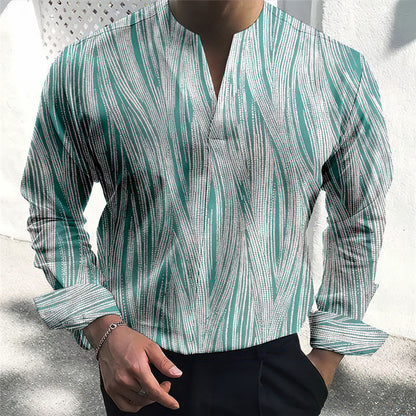 Herren Langarmhemd Modern V-Ausschnitt Streifenmuster
