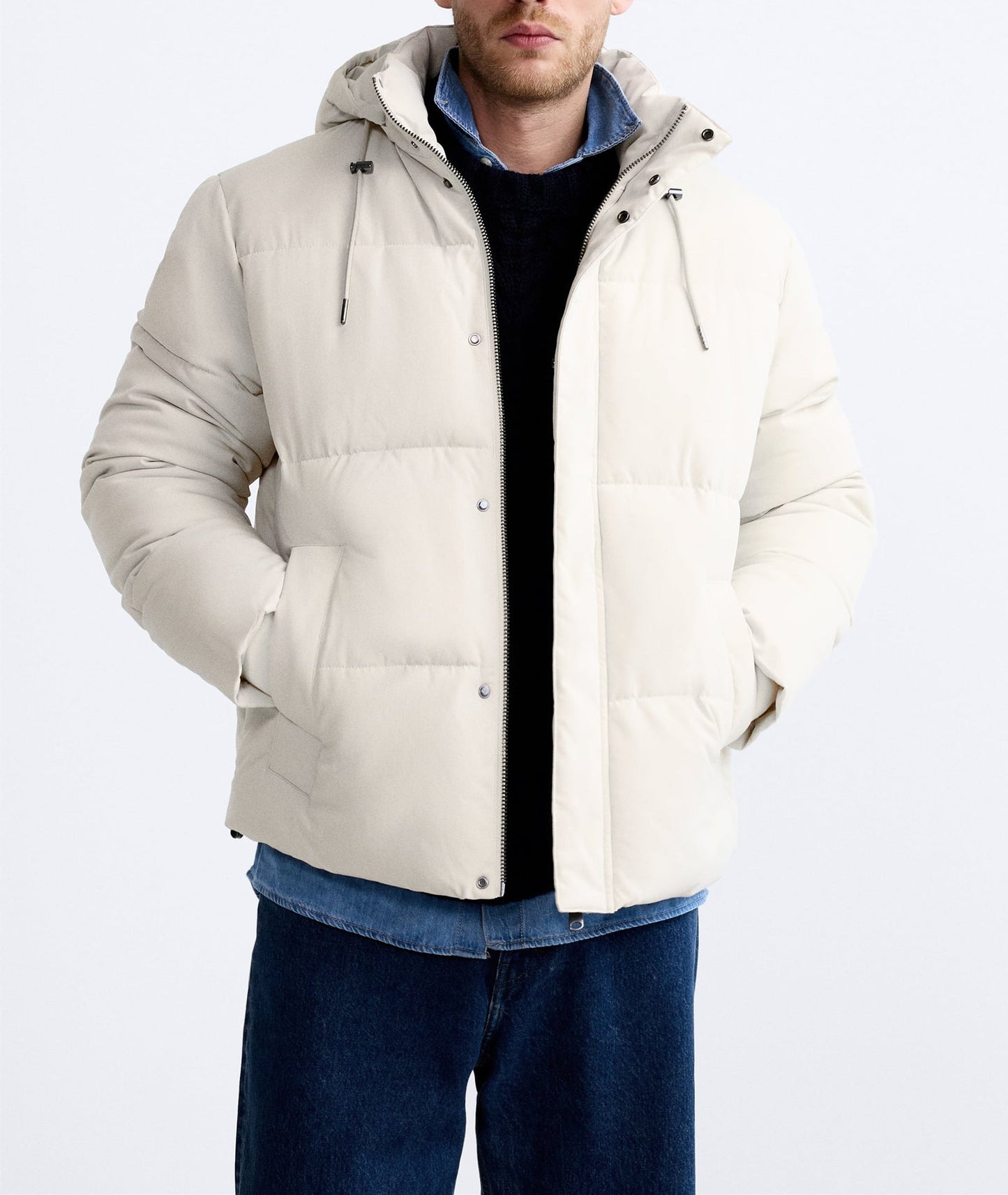 Herren Winterjacke Gesteppt Isoliert Abnehmbare Kapuze