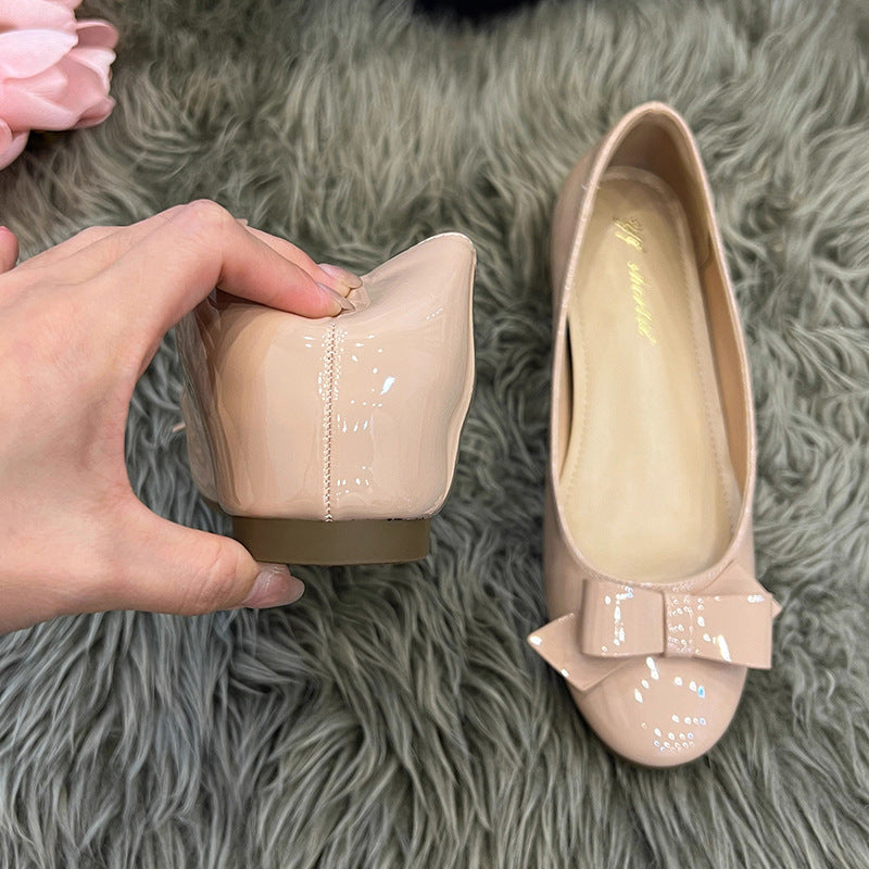 Damen Ballerinas Bequem Glänzend Schleifenakzent