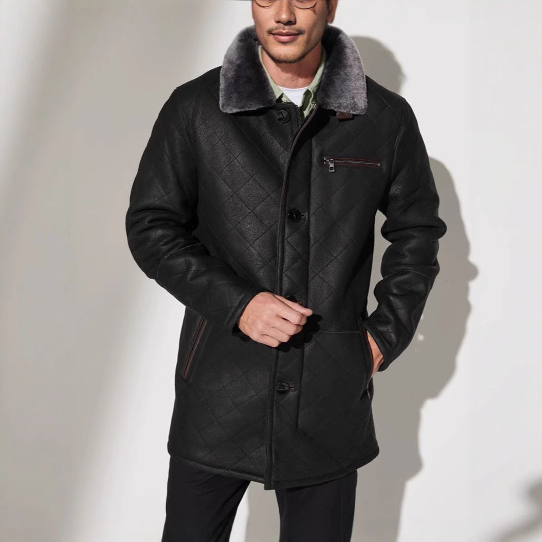 Herren Steppjacke Kunstfellkragen Modern Luxus Design - BerlinGlamour