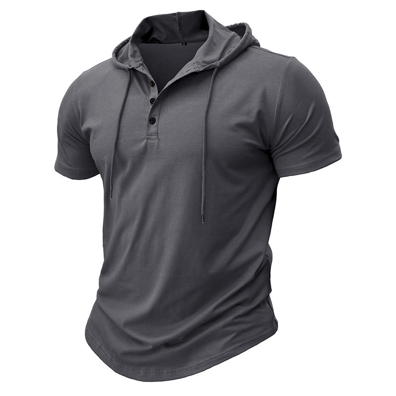 Herren Hoodie Kurzarm Sportlich Modern mit Knöpfen