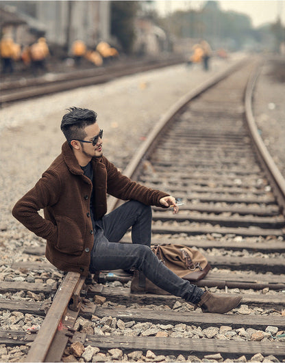 Herren Winterjacke Gefüttert Knopfverschluss Modern - BerlinGlamour
