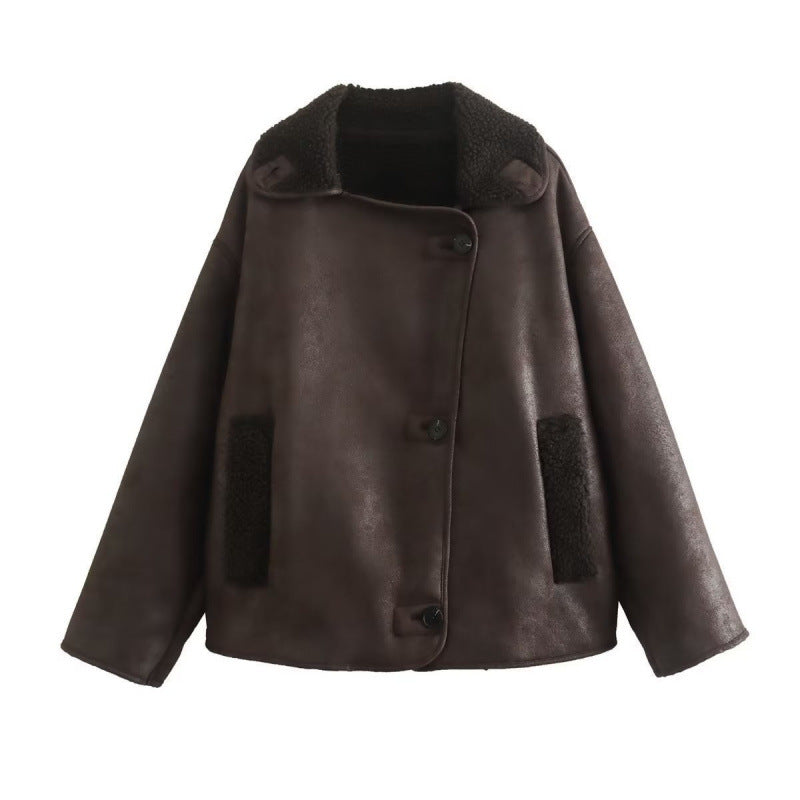 Lederjacke Damen Kunstleder mit Reißverschluss Schnitt