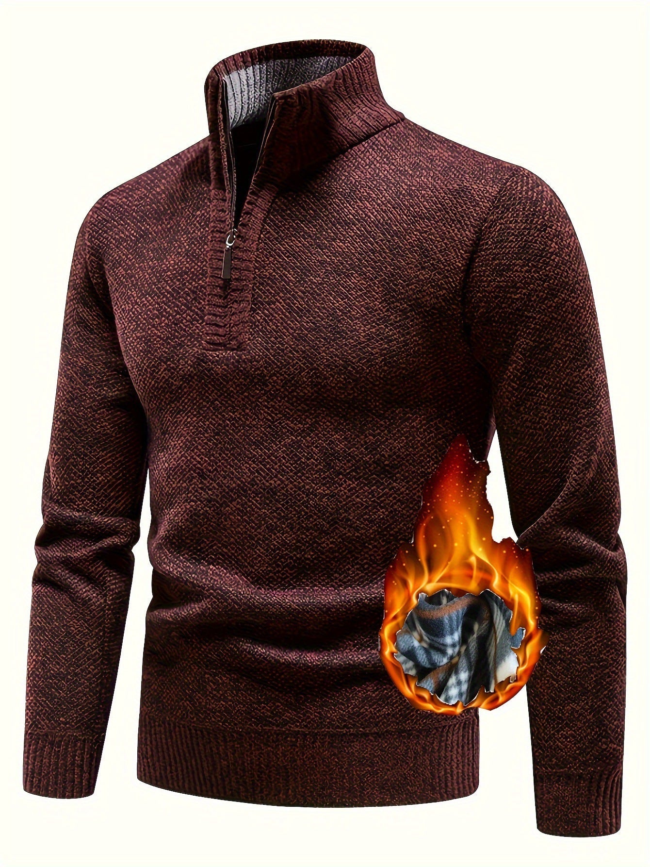Herren Fleece Pullover Hochkragen Strukturiert
