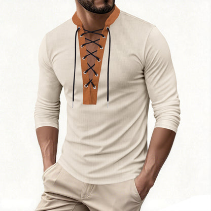 Herren Langarmshirt Modern mit Schnürung Trendy