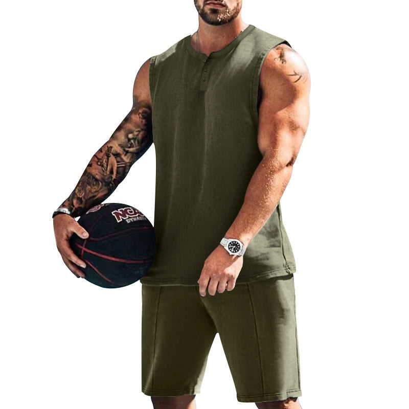 Herren Trainingsoutfit Ärmellos Sportlich Fitness Shorts Set
