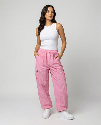 Damen Cargohose Hochgeschnitten Elastisch Bequem