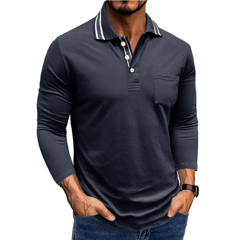 Herren Langarm Polo Modern Kontrastkragen Slimfit