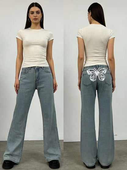 Frauen Jeans Weite Bein Stickerei Blumen