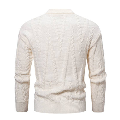 Herren Pullover Feinstrick Kabelmuster Hochkragen