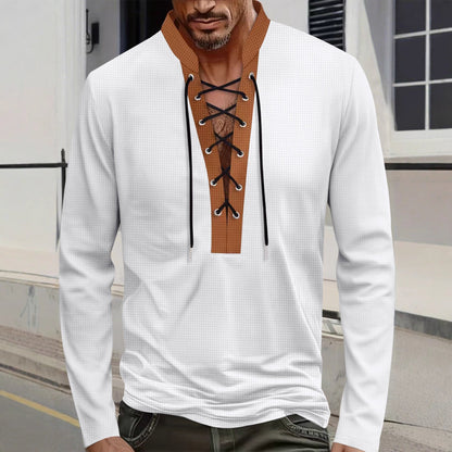 Herren Langarmshirt Modern Schnürdesign Kragen - BerlinGlamour