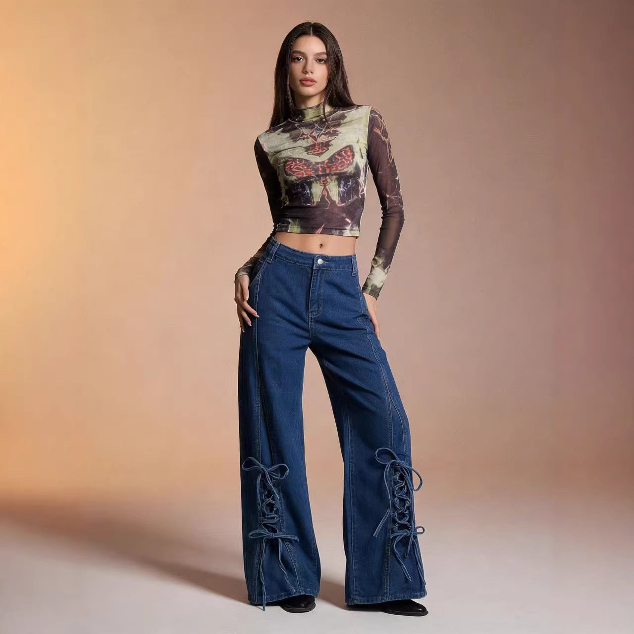 Weite Damenjeans mit Schnürung Elegant - BerlinGlamour