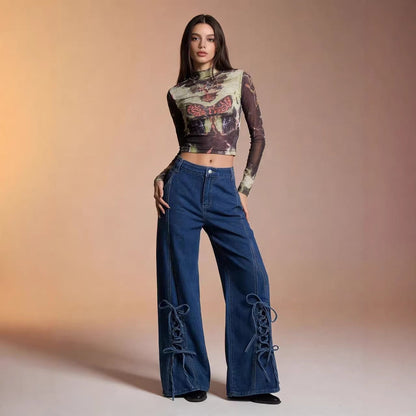 Weite Damenjeans mit Schnürung Elegant - BerlinGlamour