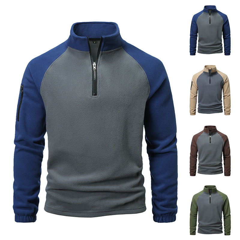 Herren Fleecepullover Warm mit Reißverschluss und Seitentasche