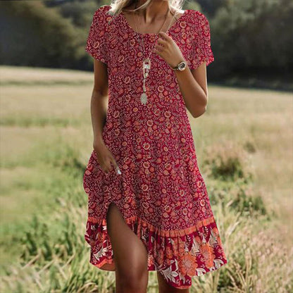 Damen Maxikleid Lässig Floralmuster Beinschlitz Sommerkleid