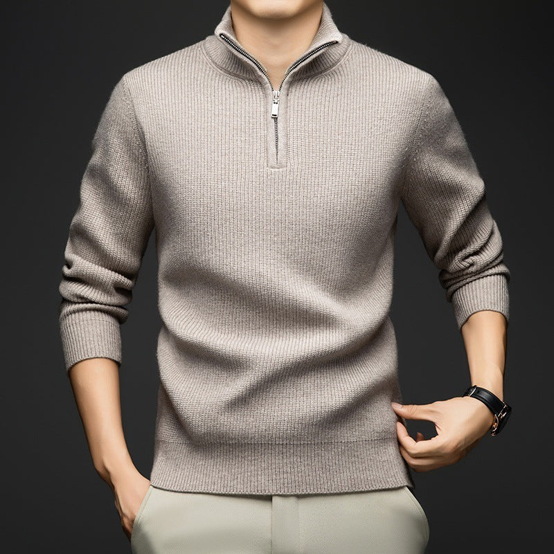 Herren Pullover Weich Wolle Eleganter Zip