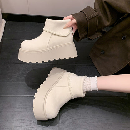 Damen Plattformstiefel Warmfutter Dekorativer Saum Winterstiefel