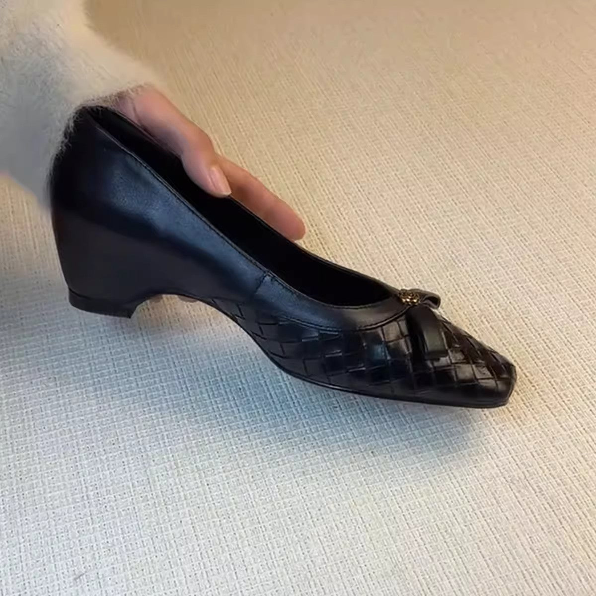 Damen Ballerinas Geflochtene Schuhe mit Schleife Elegant
