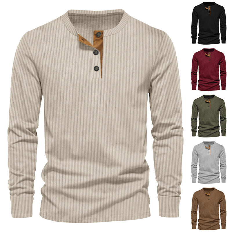 Herren Langarm-Shirt Modern mit Ripp-Design und Knöpfen - BerlinGlamour
